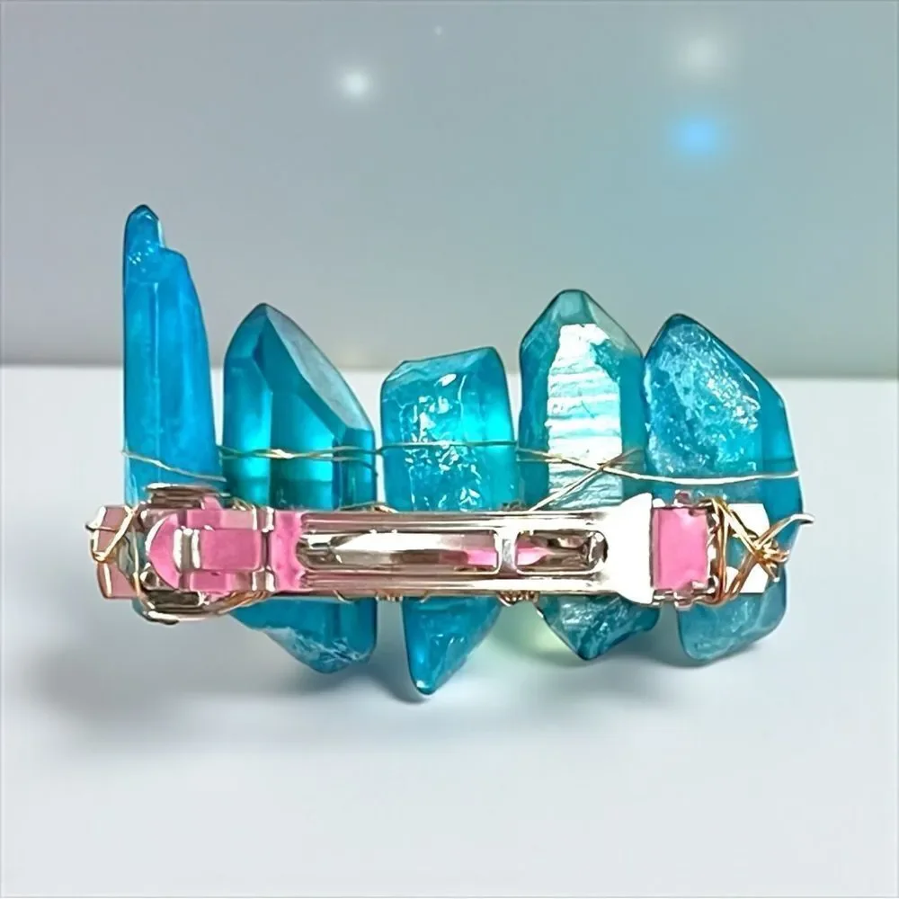 Handmade Genuine Blue Quartz Crystal Hair Clip